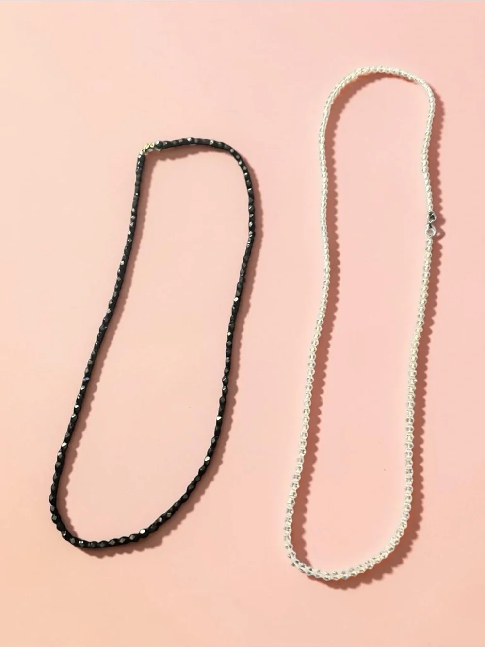 Set of 2 vintage Beaded Necklaces - Black & Clear Crystal